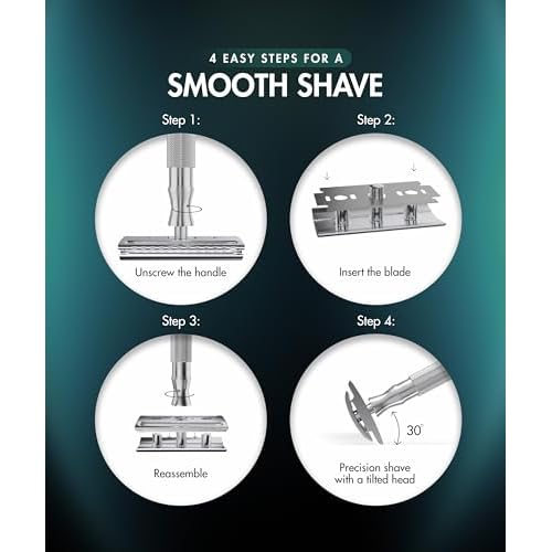 Utopia Care Double Edge Safety Razor for Men & Women with 10 Premium Stainless Steel Blade Refills, Reusable Single Blade Razor, Silver