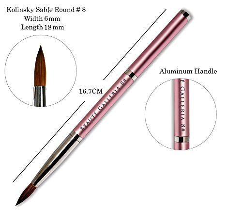 Nail Art Brush Set - 2 Kolinsky Sable Round Acrylic Nail Painting Pens, Size 8 & 12