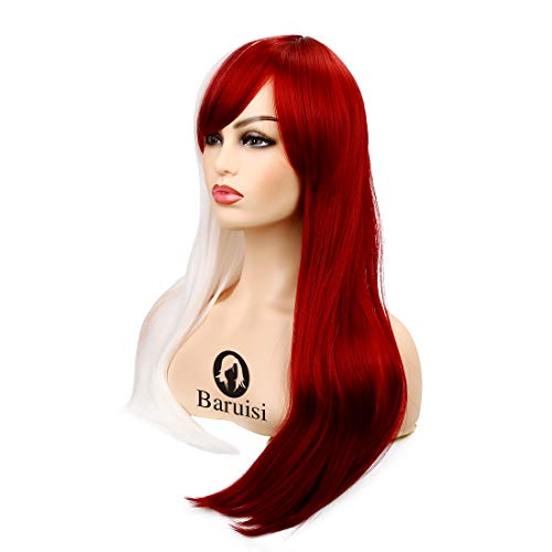 Anime Cosplay Wig for Women White & Red Synthetic Halloween Hair, Long Straight Style