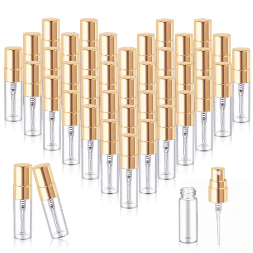 Zhehao 100 Pcs Mini Perfume Spray Bottles 3ml Gold Cap - Glass Atomizers