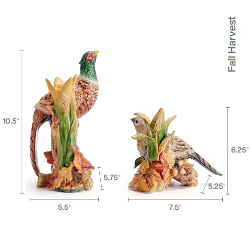 Fall Harvest Pheasant Ceramic Candle Holders Set of 2 - Autumn Decor