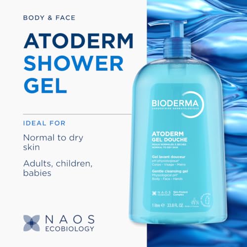 Bioderma Atoderm Hydrating Shower Gel 33.8 Fl Oz for Sensitive Dry Skin
