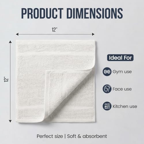Avalon Towels White Face & Wash Cloths Pack of 48 - 12x12 Inch Cotton Towels