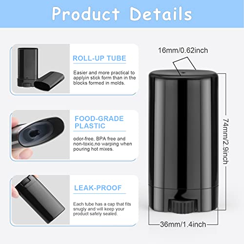 Furnido 15ml Travel Deodorant Containers,Top-Fill,Empty Plastic Oval Lip Balm Tubes for Chapstick,Lip Balm,Lotion Bar Sticks,Salve,Homemade Solid Lotion,Sample Size Deodorant-30 Pack,Black