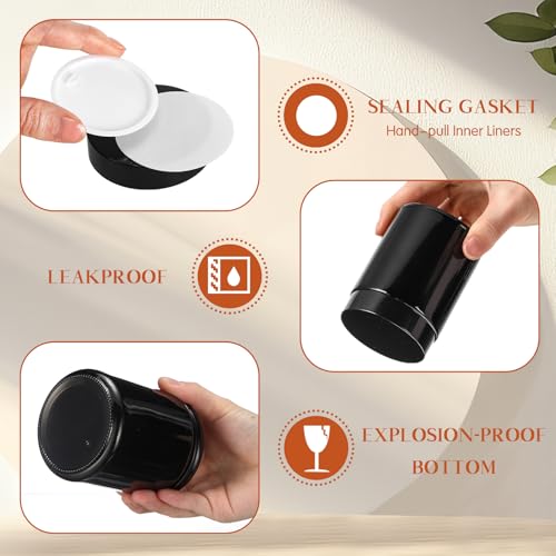 Domensi 24 Pcs 6oz Glass Jars with Lids Leakproof Round Airtight Empty Cosmetic Jars with Inner Liners Lid for Storing Lotions Spices Ointments Candle Making Food Storage (Black)