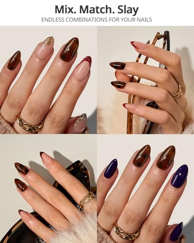 Press On Nails Short Almond Tortoise Shell 96Pcs - Natural Look & Easy Application