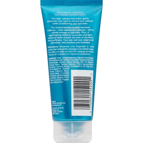 Neutrogena Hydrating Eye Makeup Remover Lotion, Gentle Daily Makeup Remover with Skin-Soothing Aloe and Cucumber Extracts to Remove Even Waterproof Mascara, Fragrance-Free, 3 oz