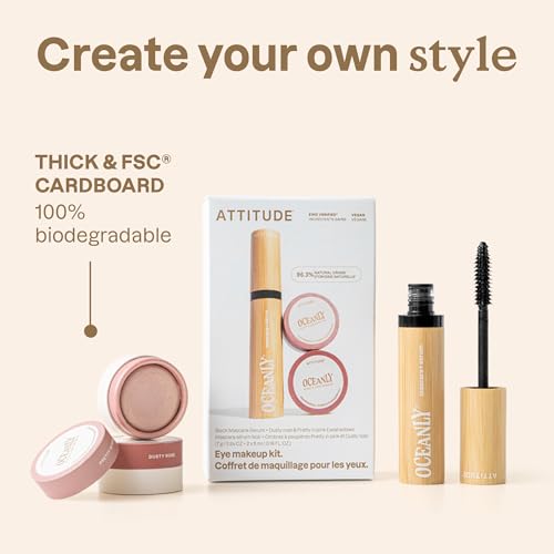 ATTITUDE Oceanly Pink Makeup Set: Mascara + Serum + Pink Eyeshadows (Vegan, EWG Verified) – 3‑Piece, Pink