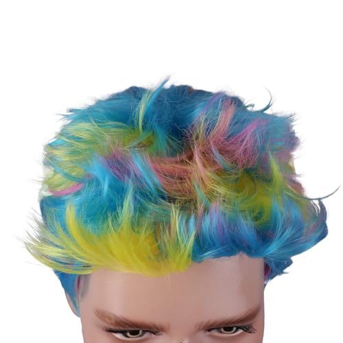 Rainbow Short Straight Synthetic Wig for Men & Boys - Cosplay & Party