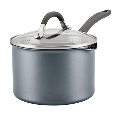 Nonstick 3-Quart Saucepan with Straining Lid - Graphite, Dishwasher Safe