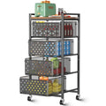 Black 5-Tier Kitchen Storage Cart with Wheels, Pull-Out Baskets & Wood Top
