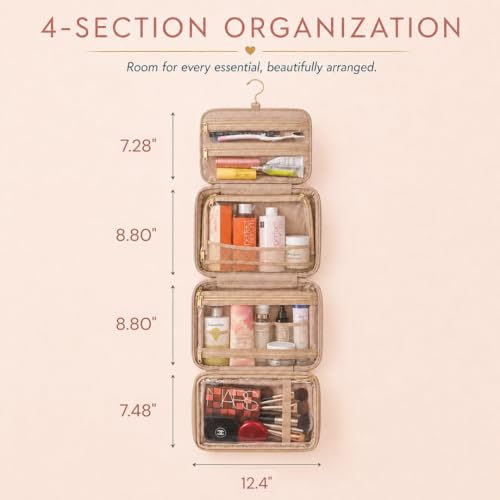 PACKZEN Large Travel Toiletry Bag for Women, Waterproof Vegan Leather, TSA Clear Pouch & Organizer