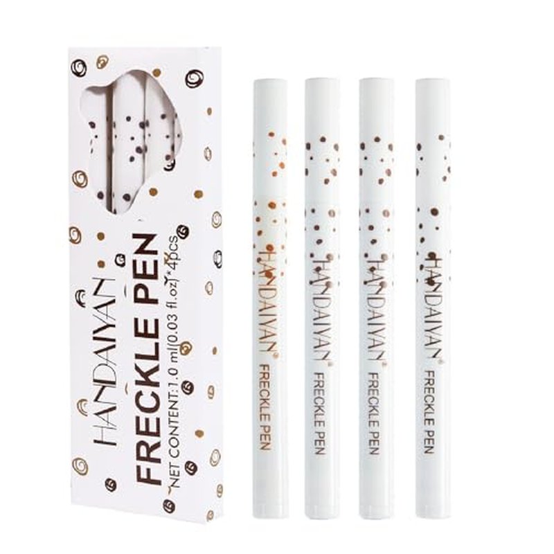 4 PCS Freckle Pen,Natural Lifelike Faux Fake Freckles Makeup Pen,Waterproof Long Lasting Quick Dry (01 Light Brown+02 Natural Coffee+03 Chestnut+04 Dark Brown)