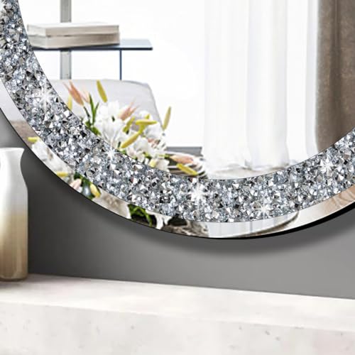 QMDECOR 28x28 Inch Round Wall Mirror with Crystal Diamond Accents - Silver Home Decor Variation of THIS listing