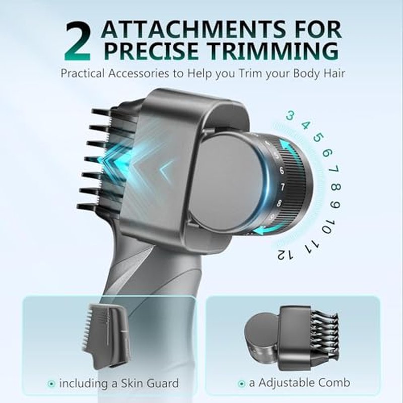 Body Hair Trimmer for Men - Manscape Beard Trimmer for Men, Christmas Gift V-Shaped Trimming Head 2 Comb Attachments Mens Groin & Pubic Hair Trimmer IPX5 Waterproof Wet/Dry Mens Electric Razor (Gray)