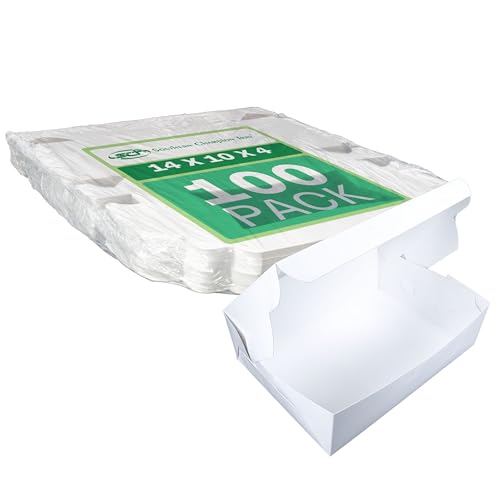 White Bakery Boxes with Tuck-in Lid 10x14x4 Inches, 100 Pack