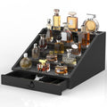 Wooden Cologne Organizer for Men Enhanced 5 Tier Cologne Stand Shelf Perfume Organizer with Velvet Lined Drawer & Hidden Storage Perfume Display Holder for Dresser Nice Gift (Classy Black)
