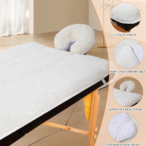 Oudain Fleece Massage Table Pad Set, 76 x 34 Inch Soft and Comfortable Massage Bed Pads, Thick Massage Table Pads Set Includes Pad and Face Rest Cover for SPA, Beauty Salon