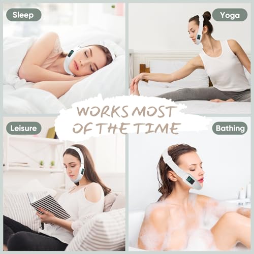 V-Face Electric Double Chin Device with 8 Modes & 15 Gear Adjustable Intensities - Intelligent V-Face Machine for Contouring Double Chin - White