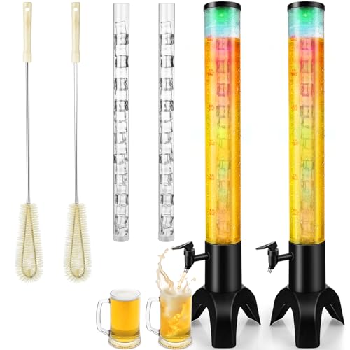 2pcs 100oz Drink Tower Dispenser with Ice Tube & LED Light - Tabletop Beer Server