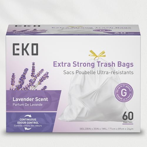 EKO 21 Gallon Drawstring Trash Bags Pack of 4 - Lavender Scented Heavy-Duty Garbage Bags