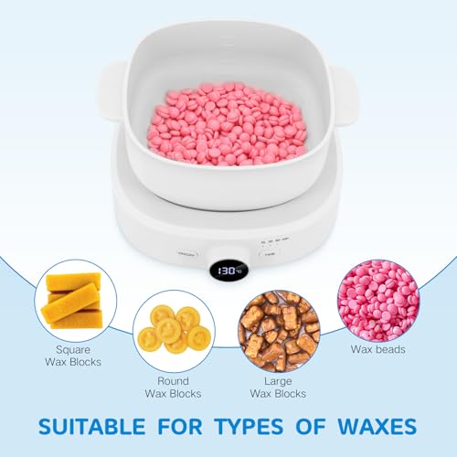 Wax Warmer for Hair Removal, Adjustable Temperature, Digital Display Professional Hot Wax Warmer Pot with Silicone Bowl, Timer setting£¬white