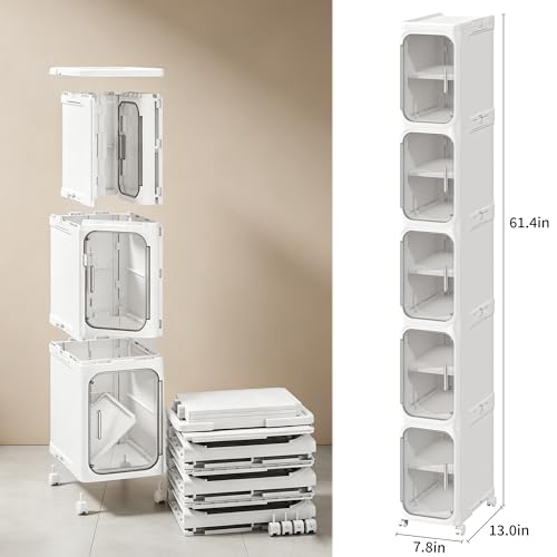 LXLXXL 5-Tier Narrow Storage Cabinet - Slim Tall Bathroom Organizer Snow White
