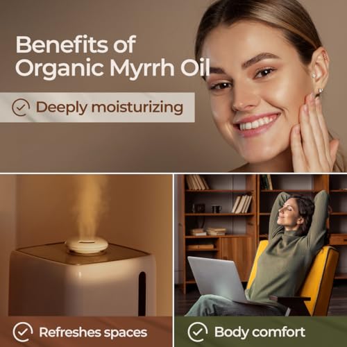 Organic Myrrh Oil for Skin (0.34 fl oz) & Jojoba Oil for Hair (3.4 fl oz) Set - Aromatherapy Grade Essential Oils Set - Gya Labs