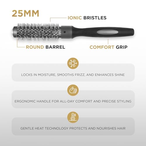 Cocco 25mm Ceramic Ion Round Hair Brush - Anti-Static Styling Tool