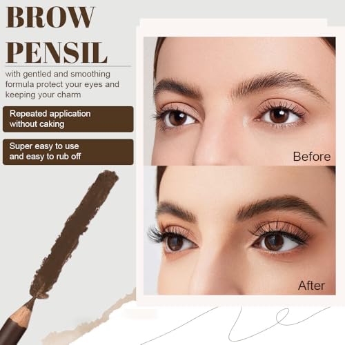 12Pcs Light Brown Eyebrow Pencils for Women, Wooden Hard-Core Eyebrow and Eyeliner Pencil, Long Lasting Waterproof and Sweat-Proof, Beginner Makeup Brow Pencil (Light Brown)