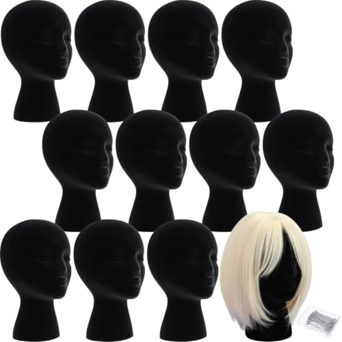 6 Pcs 11 Inch Black Foam Mannequin Heads for Wigs Display & Styling with Pins - Variation of THIS listing
