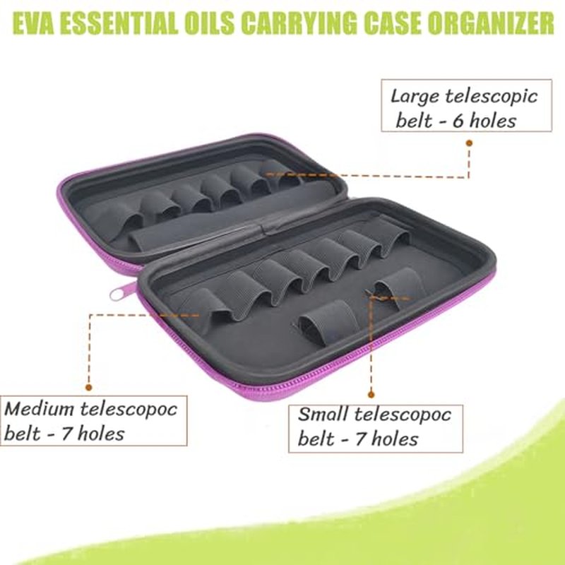 BLIRITEL Essential Oils Organizer Bag, Hard Shell Essential Oil Carrying Case for 15 Bottles, EVA Essential Oil Travel Case for 5ml,10ml Standard and Roller Bottles (Purple)