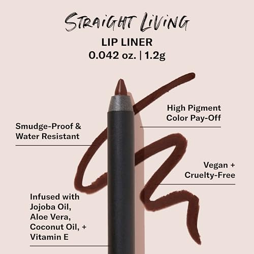 The Lip Bar - Lip Liner, Straight Living (Deep Brown) - High Pigment & Super Creamy - Smudge Proof & Water Resistant - Jojoba Oil, Aloe Vera, Coconut Oil, & Vitamin E - Vegan & Cruelty Free - .042 oz