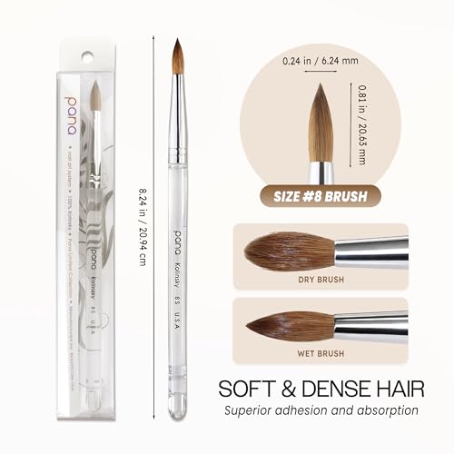 PANA Pure Kolinsky Nail Brush Size 8 Clear Acrylic Handle for Nail Art & Extensions