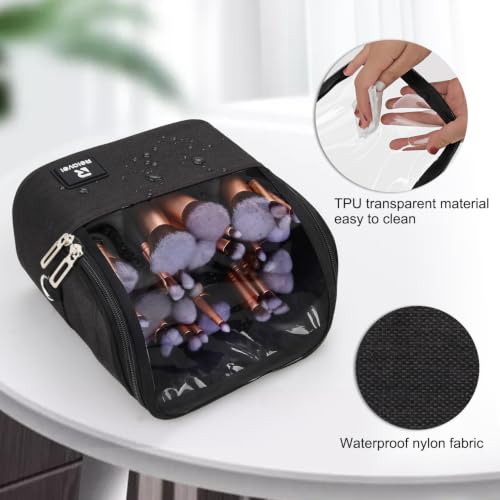 A1 Black Makeup Brush Bag with Adjustable Divider - Large Capacity & Foldable Design
