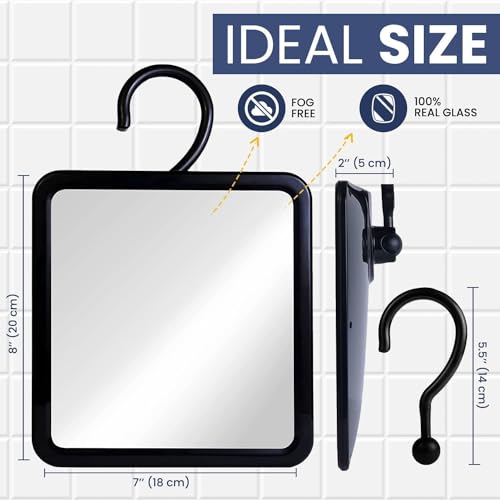 MirrorVana Real Glass Fogless Shower Mirror 8x7 in Black, Distortion-Free