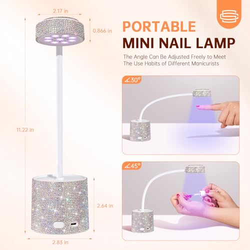 UV LED Nail Lamp, Mini UV Light for Gel Nails Polish, Rechargeable LED Flash Cure Nail Dryer, Quick Drying Goosenecks UV Nail Lamp for Home Nail Salon DIY Manicure, AB Diamond