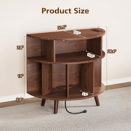 31.5-Inch Record Player Stand with Power Outlets and Vinyl Storage Cabinet