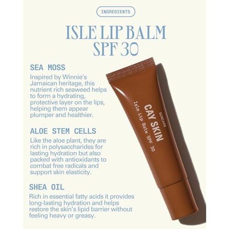 Cay Skin Isle Lip Balm SPF 30 ? High Shine, Hydrating + Sheer Lip Gloss in Vanilla Brown Sugar Flavor ? Formulated with Natural Ingredients for All Skin Tones ? Clear, 0.35 oz