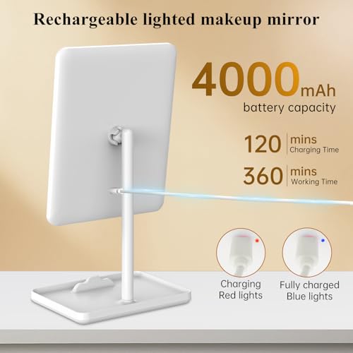 Rechargeable Vanity Mirror with Lights 40X Magnifier - 9.5x7.5 Inch, White