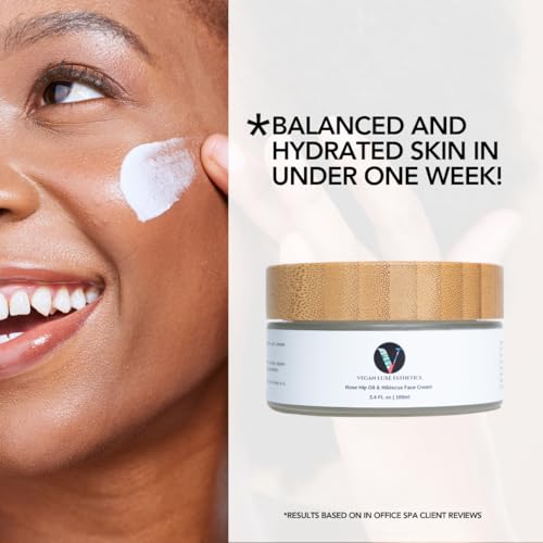 I RoseHip Oil and Hibiscus Face Cream I Non-greasy Hydration for all skin types I Balance, Brighten and Smooth your Skin I Non-Pore Clogging, Anti-Acne and Anti-Aging.