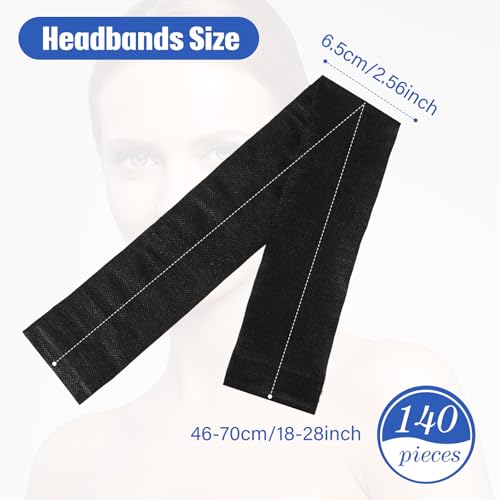 Disposable Spa Facial Headbands Black 140 Pcs - Soft, Stretchable, One Size Fits All