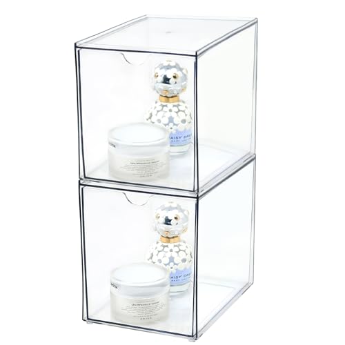 Youngever 2 Pack Large Stackable Organizer Drawers, Stackable Makeup Organizer, Stackable Makeup Storage, Clear Cosmetic Organizers, Makeup Organizer Drawers (6" x 8" x 7")