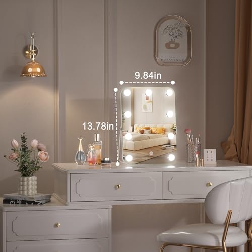 Hasipu Vanity Mirror with Lights, Hollywood 10" x 14" LED Makeup Mirror, 3 Modes Light, Smart Touch Control Dimmable, 360¡ÆRotation, Rounded Rectangle White Frame