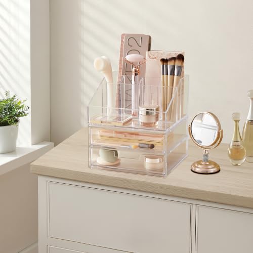 STORi Stackable Desk and Drawer Organizer - Clear 6-Compartment & 2 Wide Drawers - Organizer & Drawer Set
