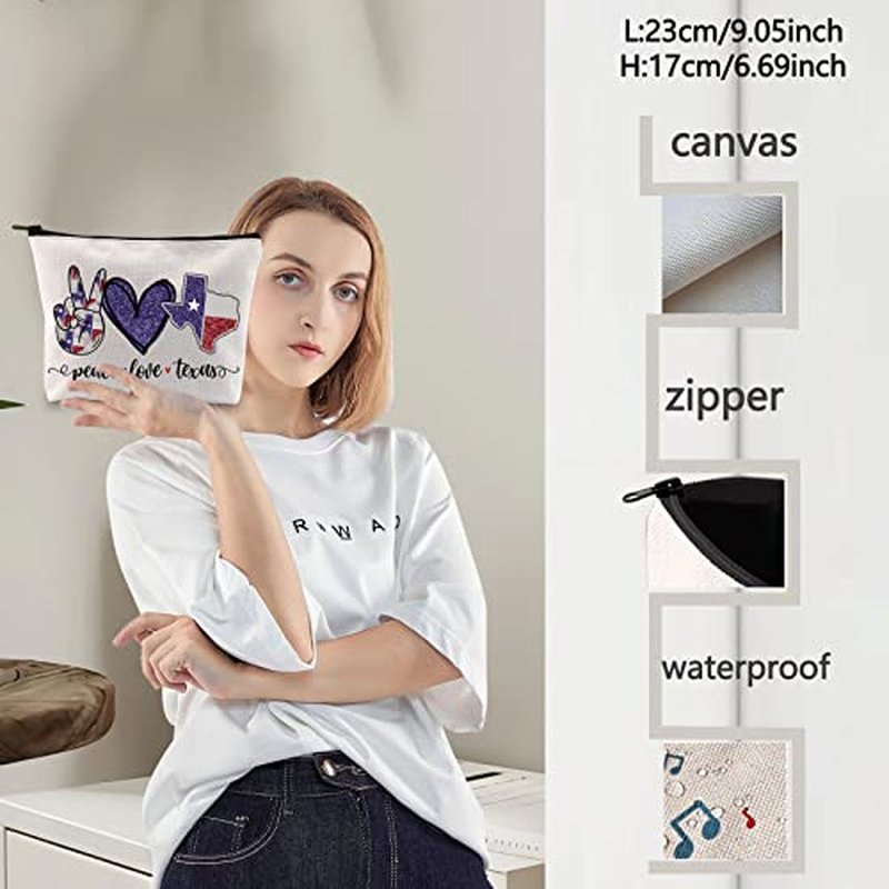 LEVLO Texas State Cosmetic Bag Long Distance Relationships Gift Peace Love Texas Zipper Pouch Bag Moving Away Gift