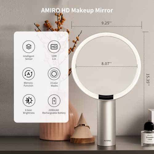 LED Makeup Mirror with 10X Magnification, 3 Colors & Brightness - White