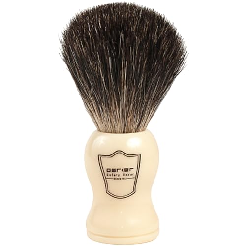 Black Badger Bristle Shaving Brush with White Handle & Stand - Handmade Grooming Tool