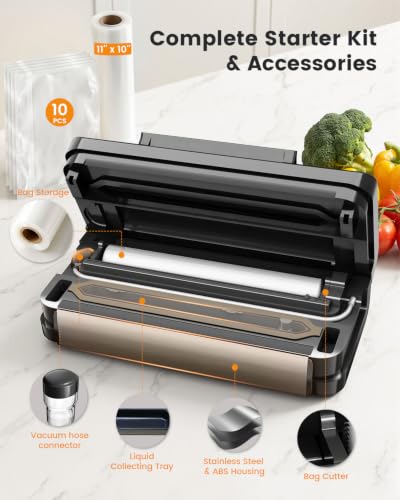 Food Vacuum Sealer Machine with Double Heat Seal & Jar Sealing - 90kPa