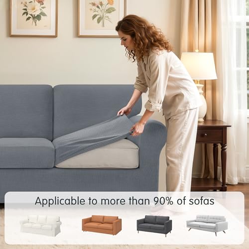 Large Light Gray 7-Piece Sofa Slipcover Set with Cushion & Backrest Protectors